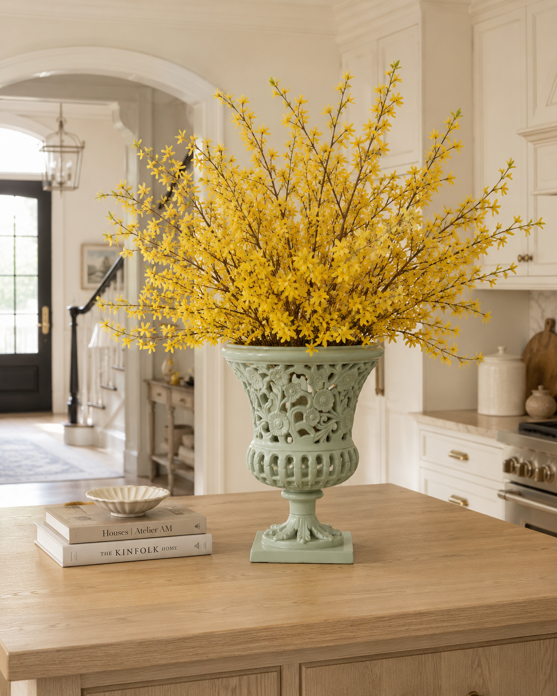 16" Soft Green Floral Urn