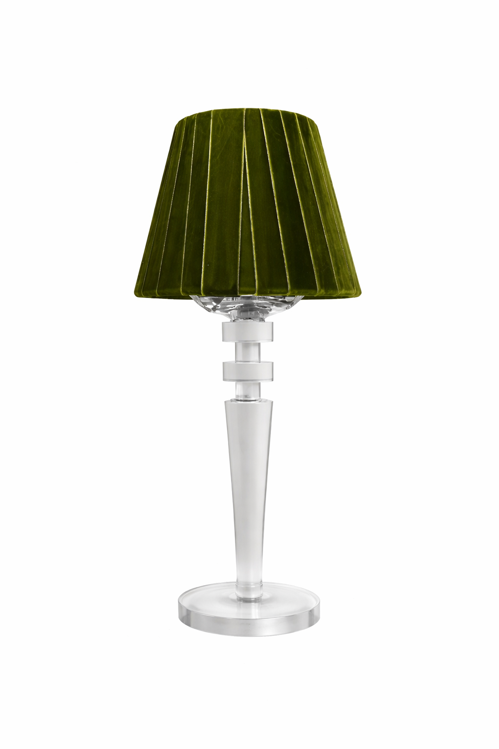 Tall Crystal Rechargeable Lamp with Moss Green Velvet Shade