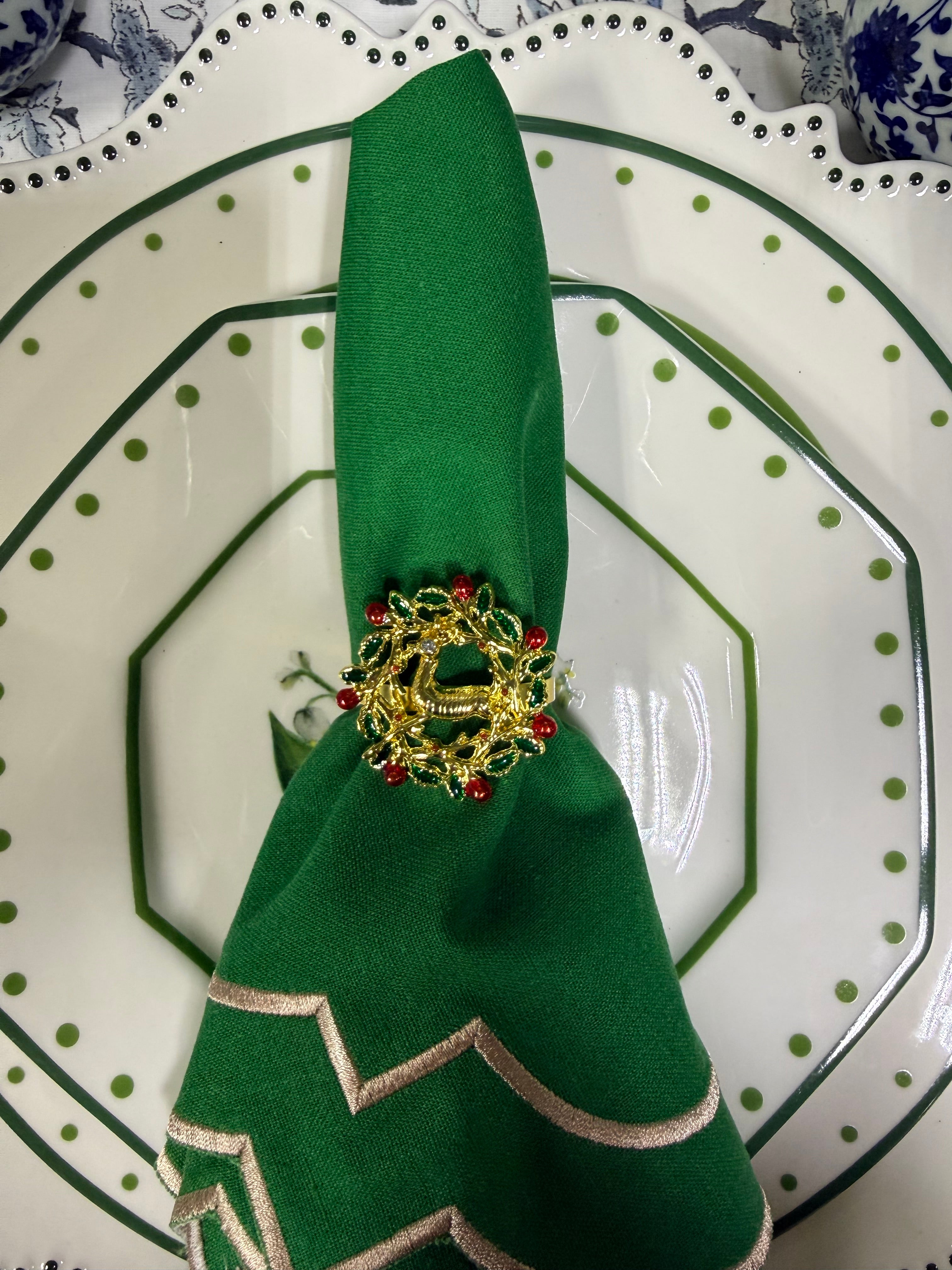 Wreath & Deer Set of 4 Napkin Ring