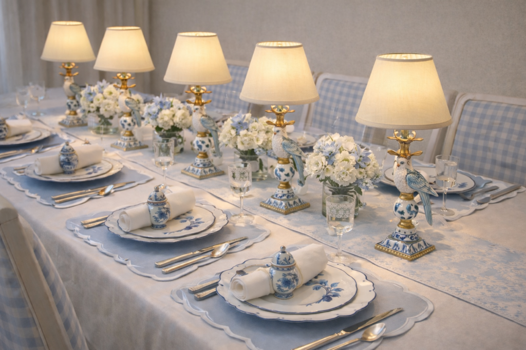 Blue & White Porcelain Bird Ormolu Rechargeable Lamp