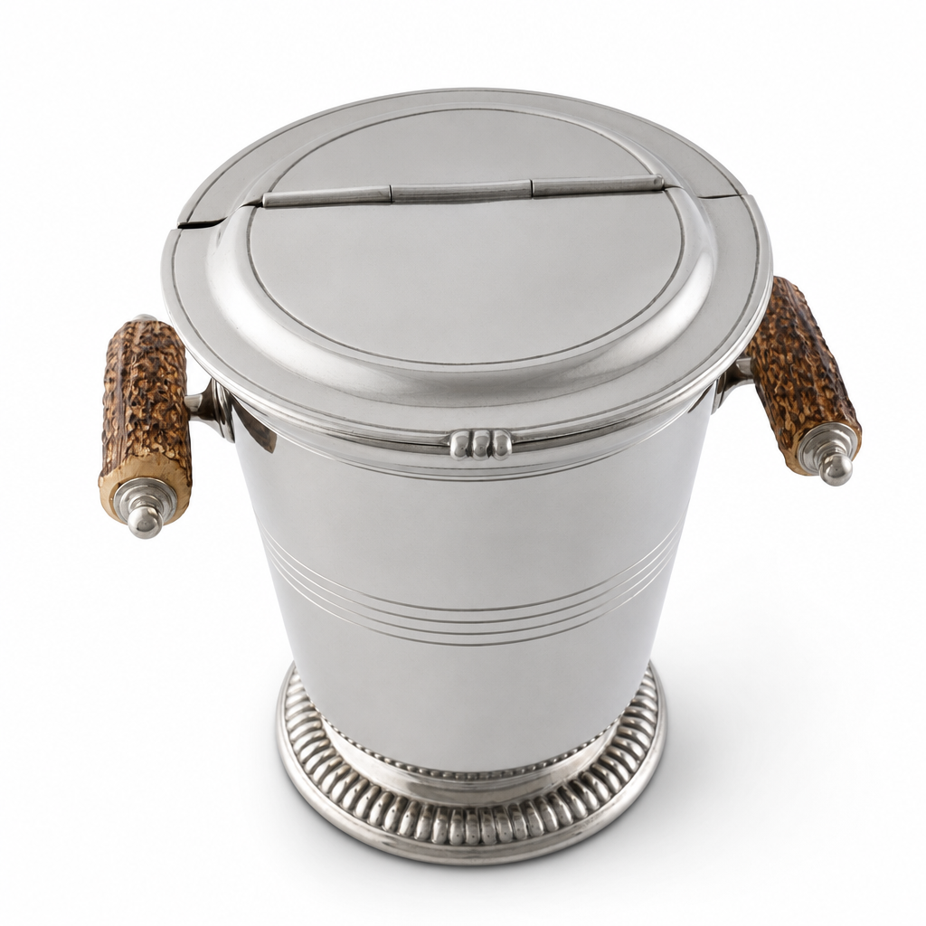 Pewter Ice Bucket with Antler Handles