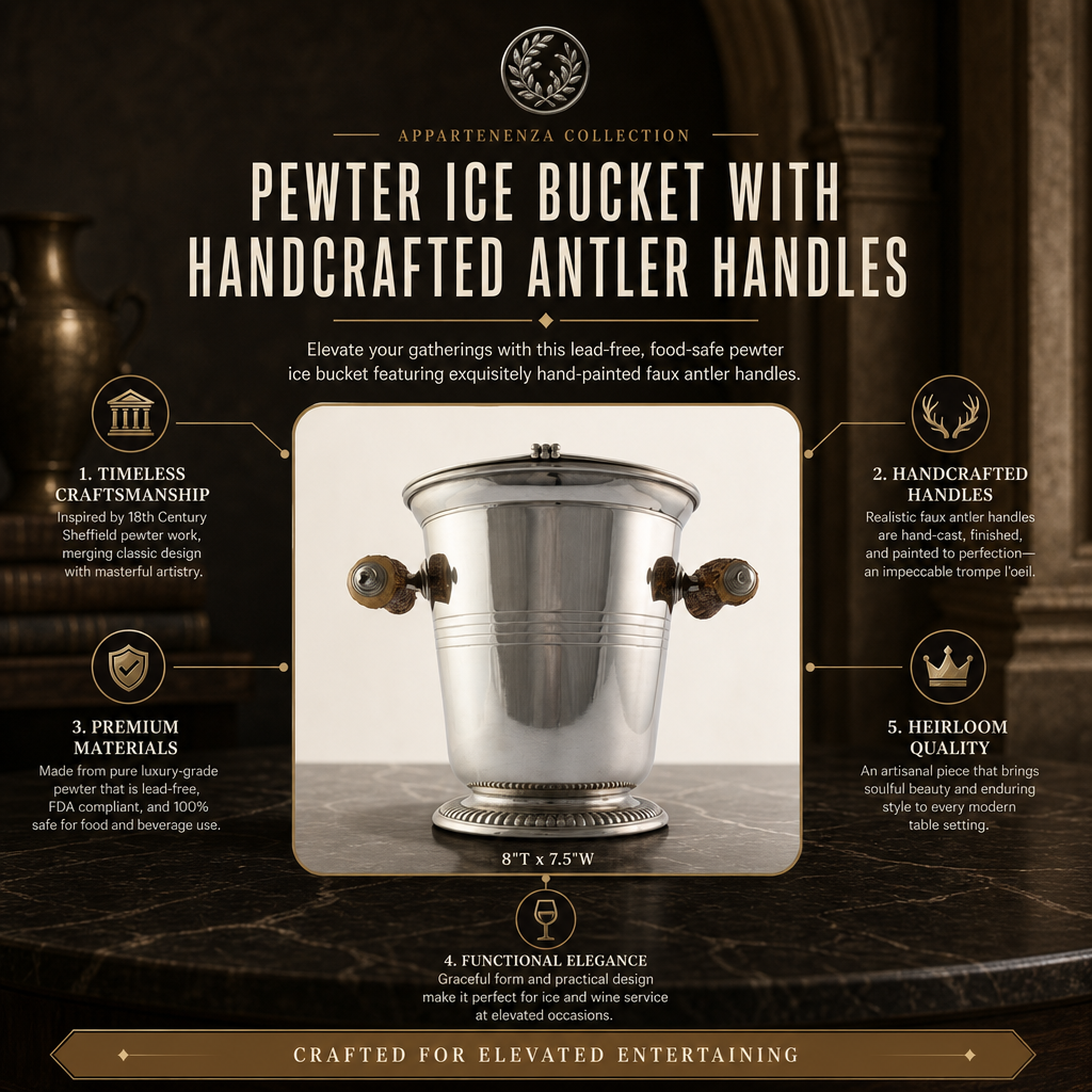 Pewter Ice Bucket with Antler Handles