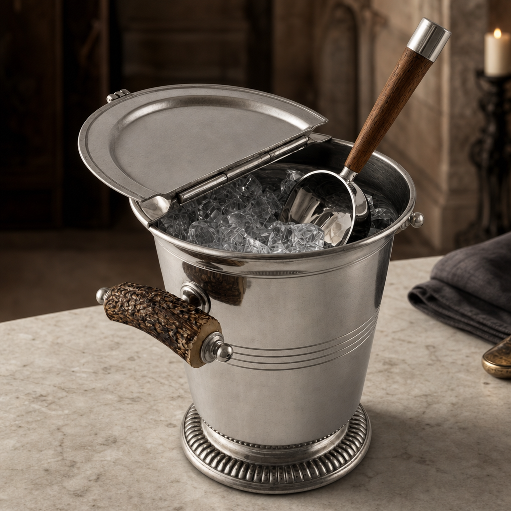 Pewter Ice Bucket with Antler Handles