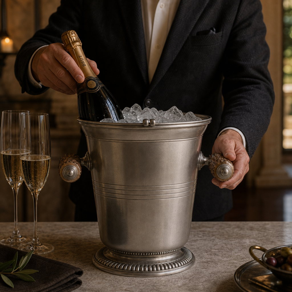 Pewter Ice Bucket with Antler Handles