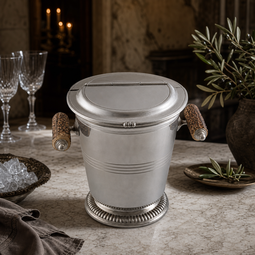 Pewter Ice Bucket with Antler Handles