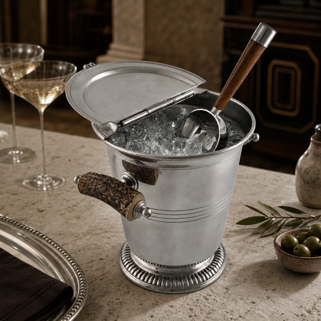 Pewter Ice Bucket with Antler Handles