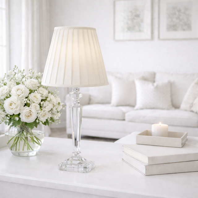 Tall Crystal Rechargeable Lamp with Velvet Pleated Shade (6 COLOR SHADES)