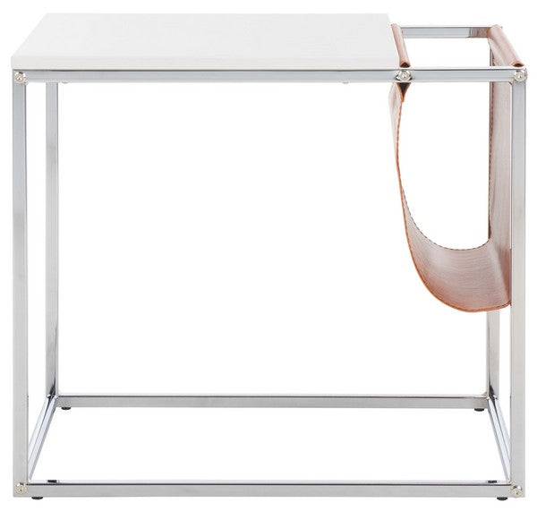 Eugenia Side Table, ACC8007 | Safavieh - White/ Brown / Chrome