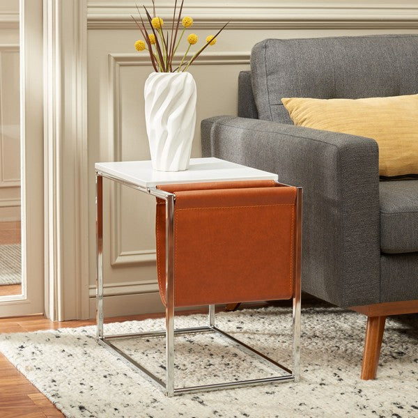 Eugenia Side Table, ACC8007 | Safavieh - White/ Brown / Chrome