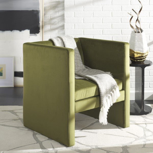 Gisle Accent Chair, ACH4012 | Safavieh - Olive Green Velvet