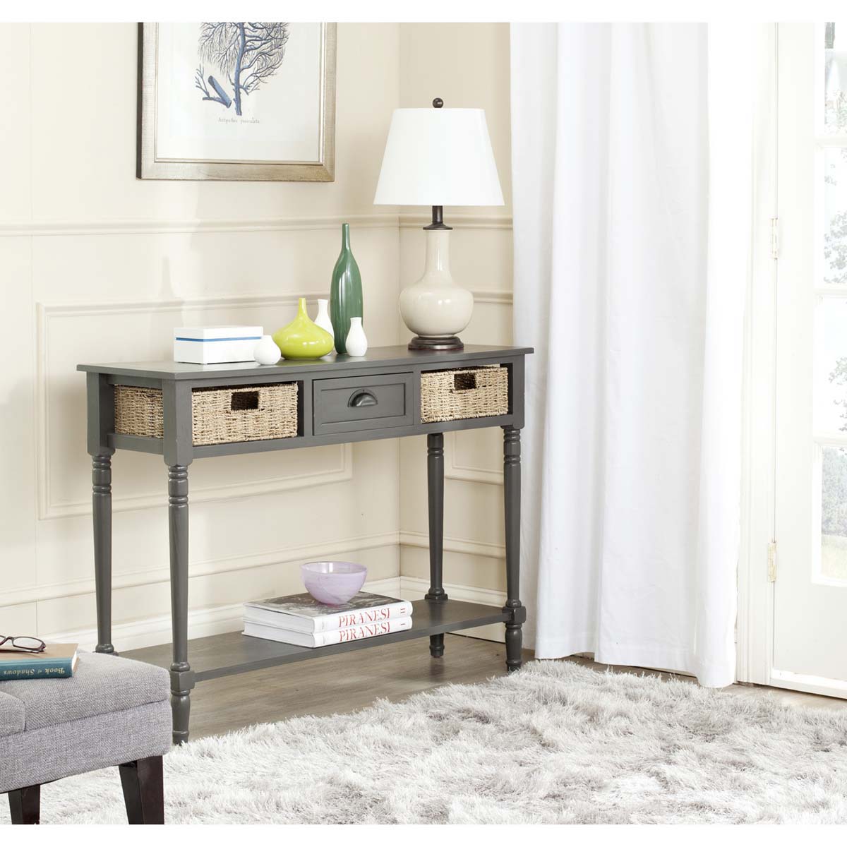 Safavieh Winifred Wicker Console Table With Storage - Grey