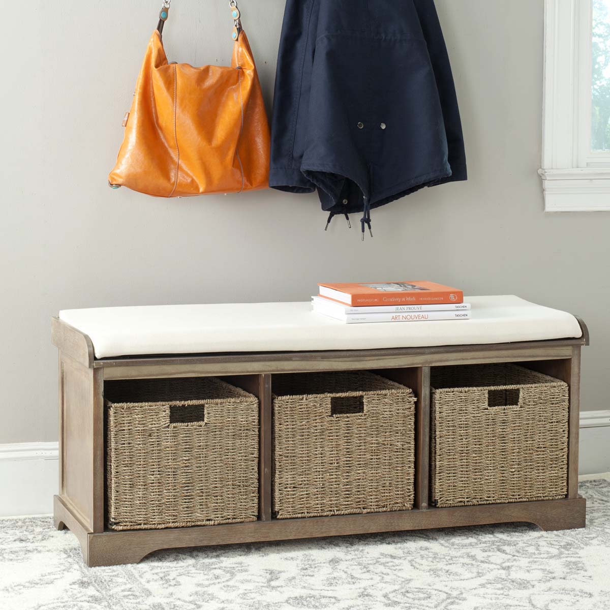 Safavieh Lonan Wicker Storage Bench - Grey Wash/White