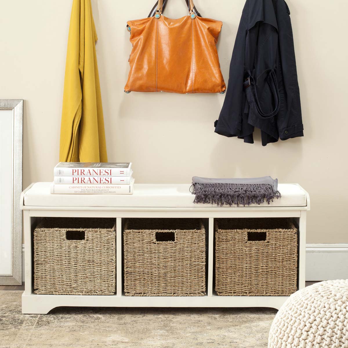 Safavieh Lonan Wicker Storage Bench - White/White