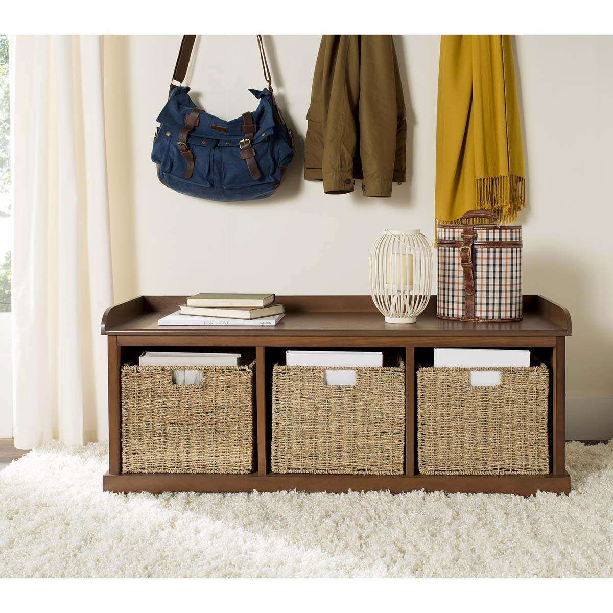 Safavieh Lonan Wicker Storage Bench - Medium Walnut/White