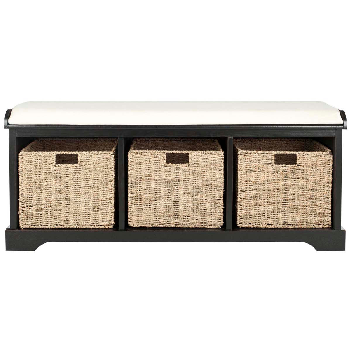 Safavieh Lonan Wicker Storage Bench - Distressed Black/White