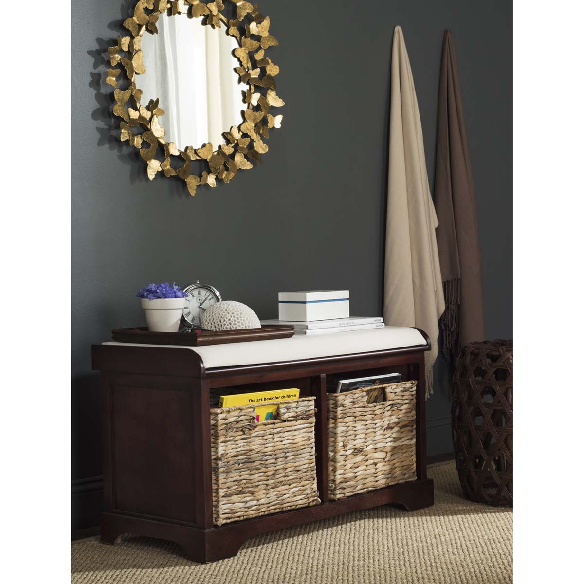 Safavieh Freddy Wicker Storage Bench - Cherry