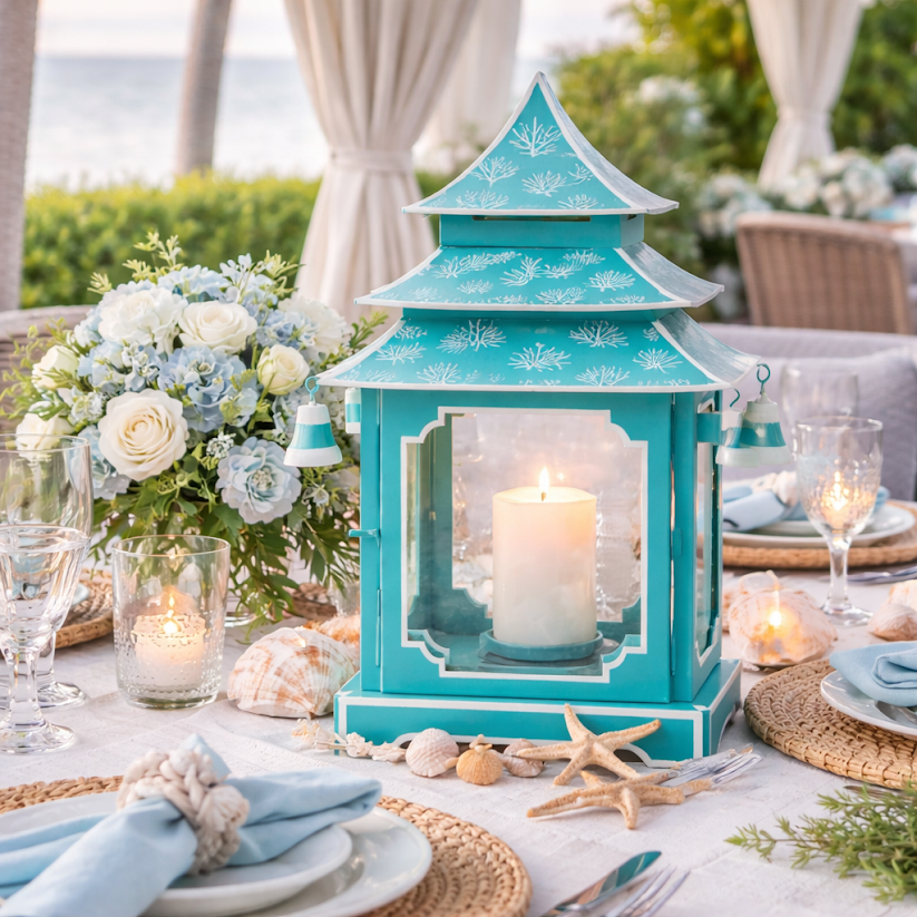 Aqua & White Pagoda Lantern (4 Sizes)
