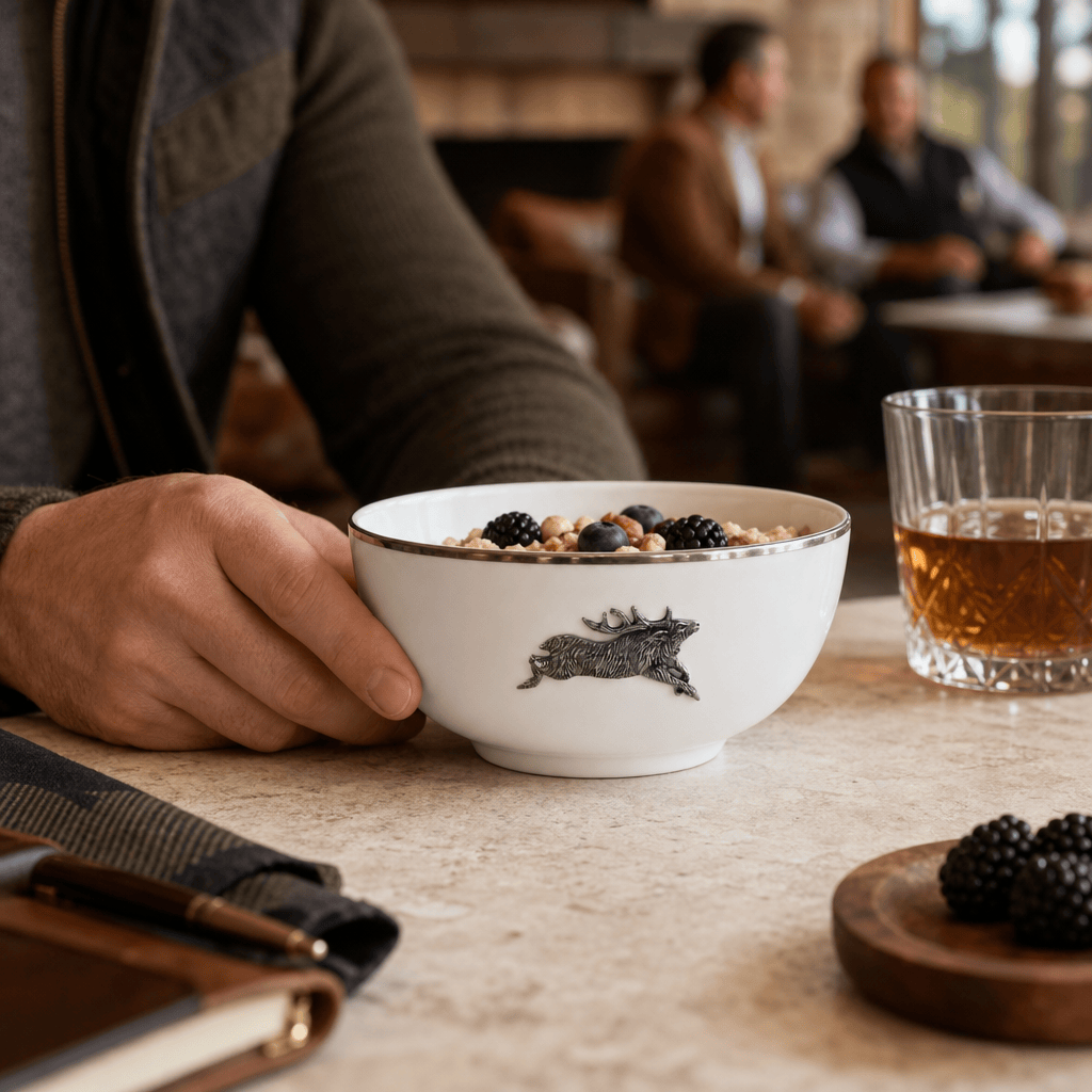 Running Elk Cereal Bowl Bone China Platinum Rim