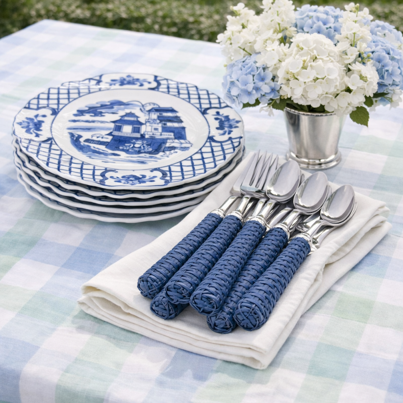 Navy BASKETWEAVE FIVE PIECE FLATWARE SET