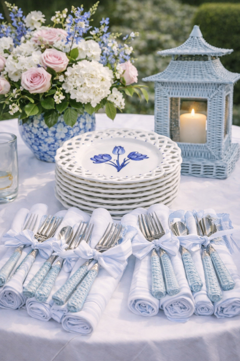 Pale Blue Scalloped Wicker Pagoda (3 Sizes)