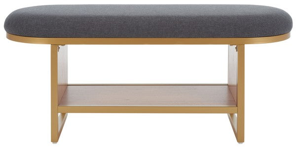 Iona Open Shelf Bench W/Cushion, BCH5002 | Safavieh - Dark Grey / Walnut 