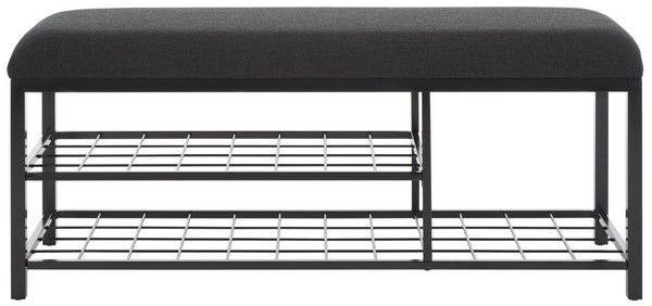 Milligan Open Shelf Bench W/ Cushion, BCH5003 | Safavieh - Black / Black 