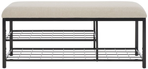 Milligan Open Shelf Bench W/ Cushion, BCH5003 | Safavieh - Cream / Black 