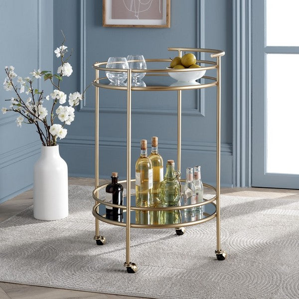 Ida 2 Tier Bar Cart, BCT2500 | Safavieh - Gold / Mirror