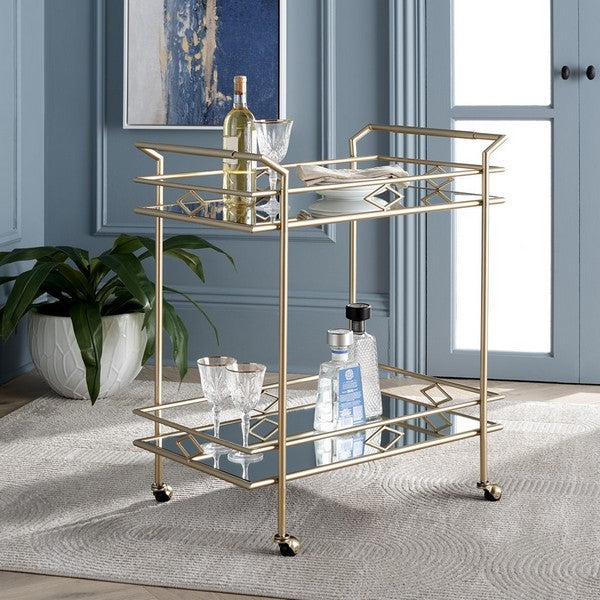 Elspeth 2 Tier Bar Cart, BCT2501 | Safavieh - Gold / Mirror