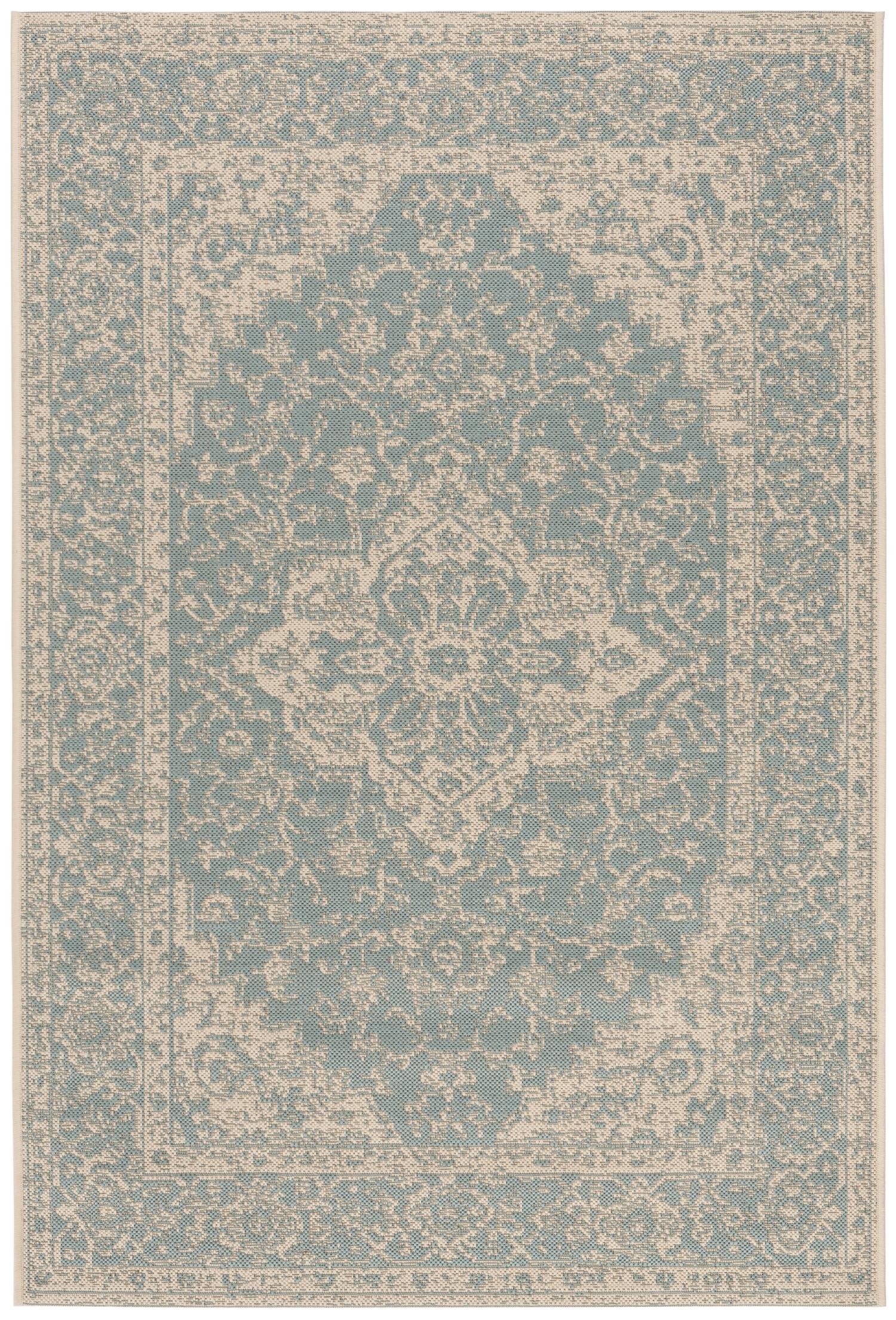 Beach House Rug | Safavieh -  BHS137K - Aqua / Cream