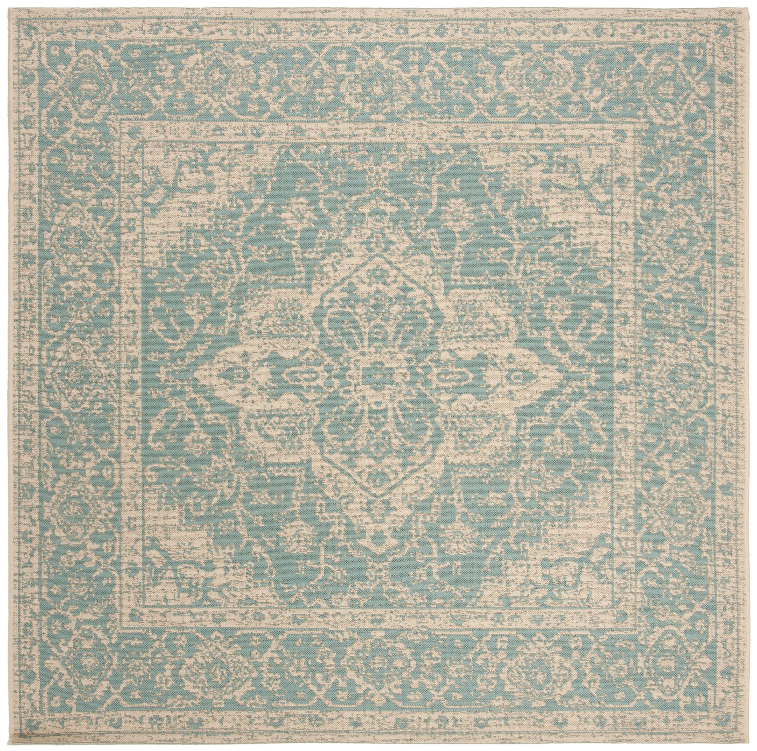 Beach House Rug | Safavieh -  BHS137K - Aqua / Cream