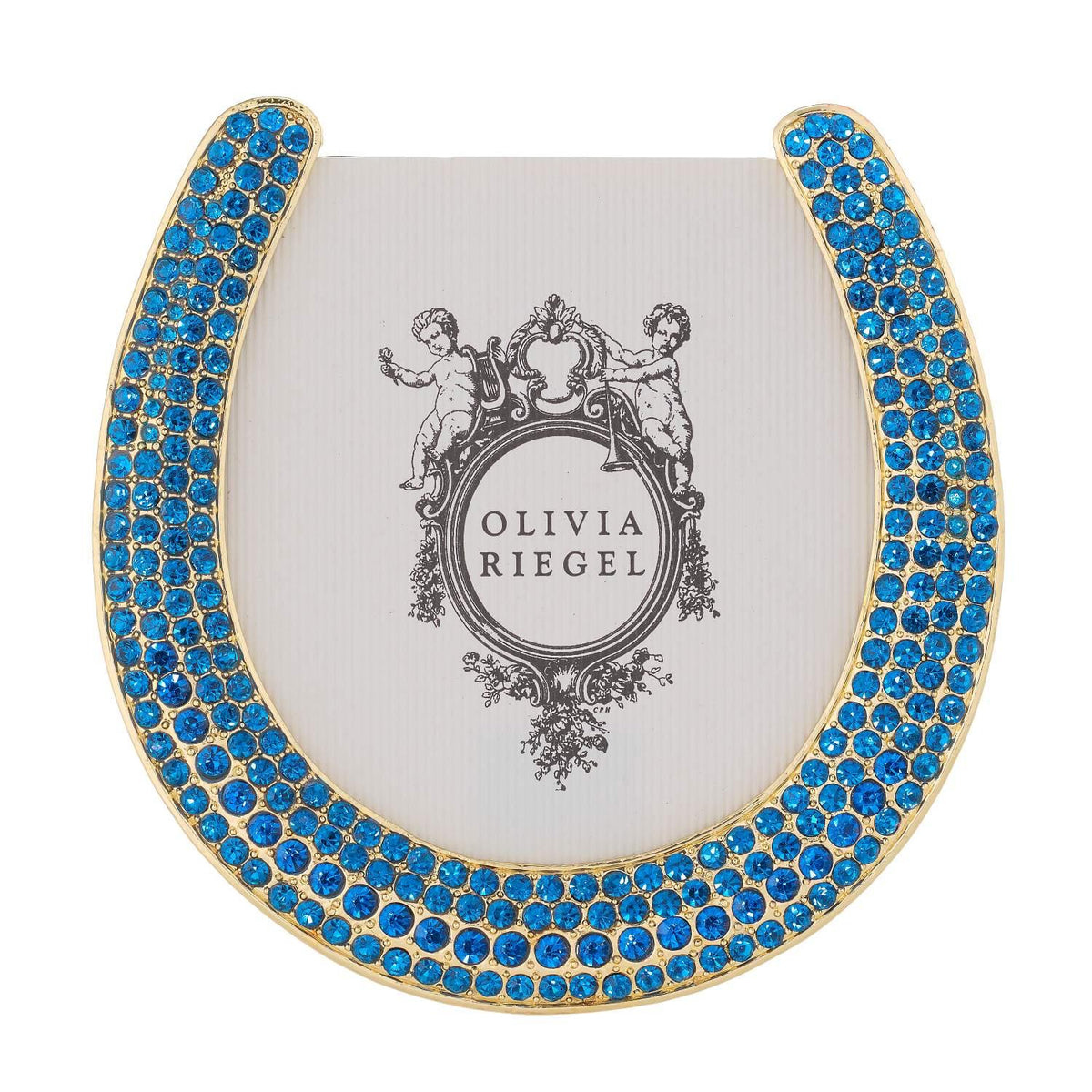 Horseshoe Frame with Capri Blue Stones, Gold