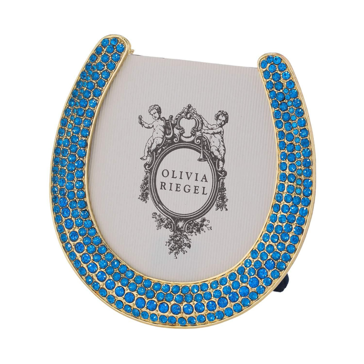 Horseshoe Frame with Capri Blue Stones, Gold