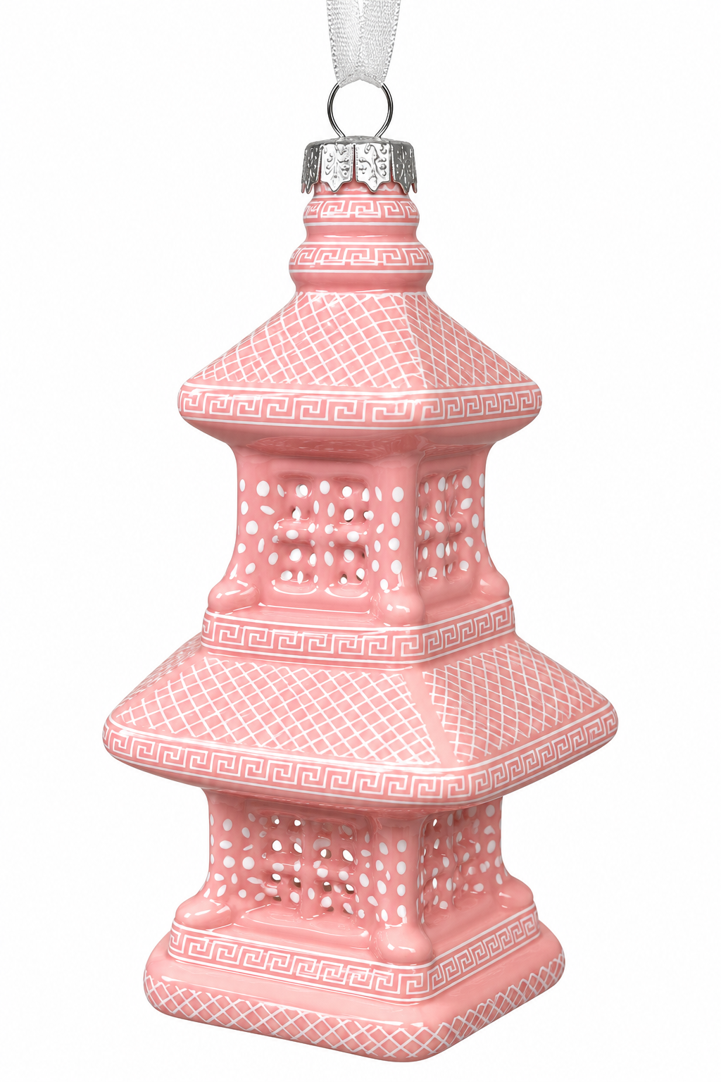 PINK & WHITE DOT PAGODA ORNAMENT
