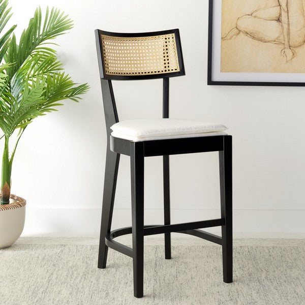 Galway Cane Counter Stool, BST1504 | Safavieh - Black / Natural