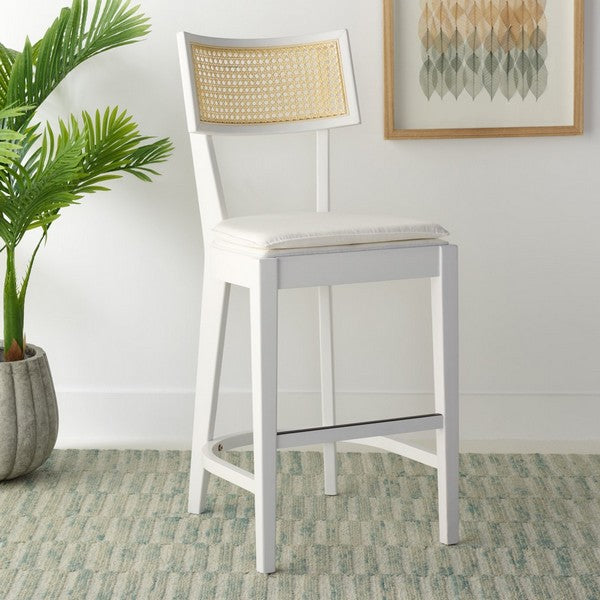 Galway Cane Counter Stool, BST1504 | Safavieh - White / Natural