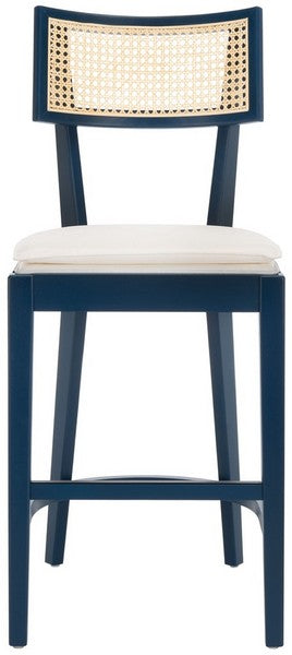 Galway Cane Counter Stool, BST1504 | Safavieh - Navy / Natural