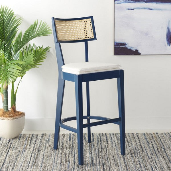 Galway Cane Bar Stool, BST1505 | Safavieh - Navy / Natural