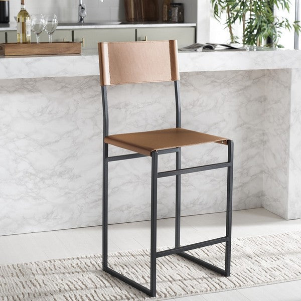 Layne Counter Stool, BST3020 | Safavieh - Cognac / Black 