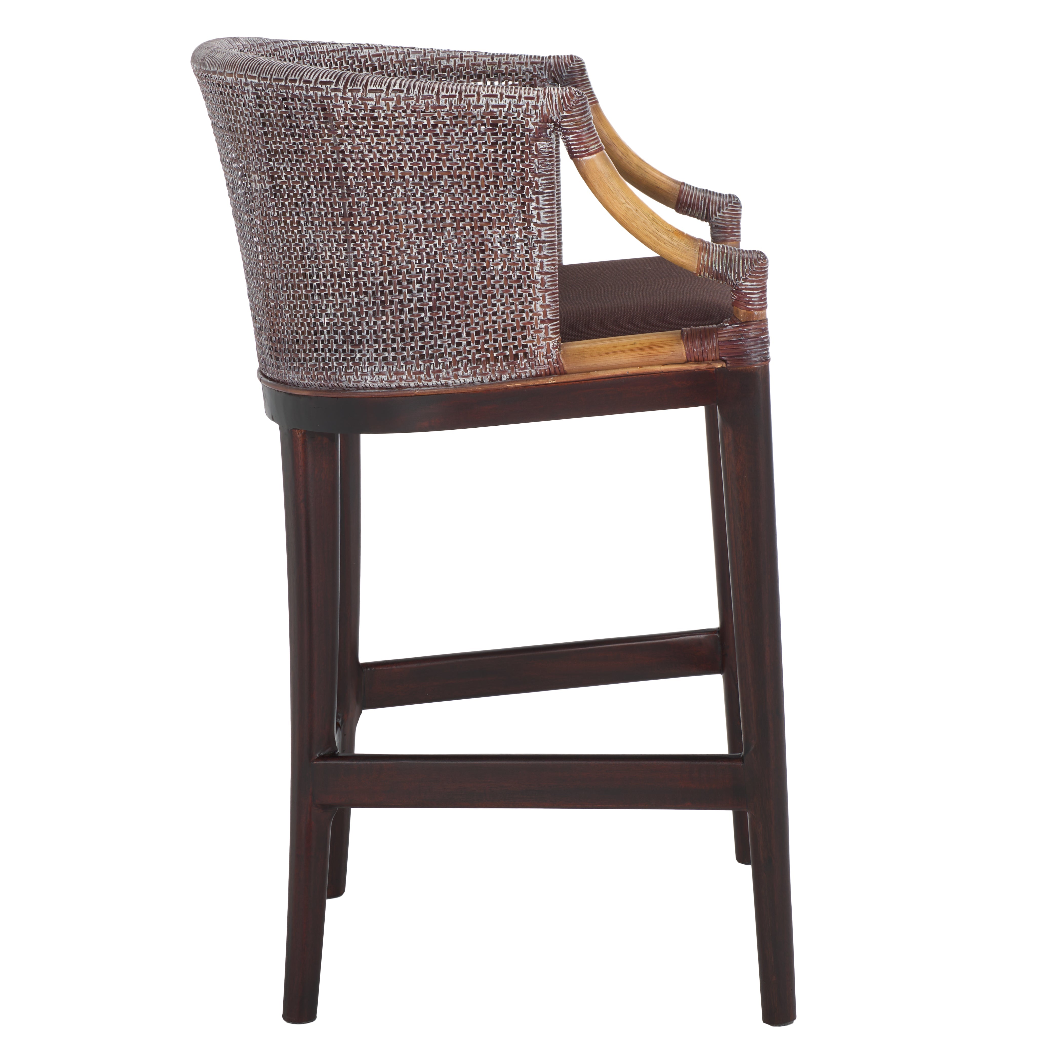 Brando Counter Stool | Safavieh - BST4000 - Brown White Wash Weave / Brown / Dark Brown Cushion