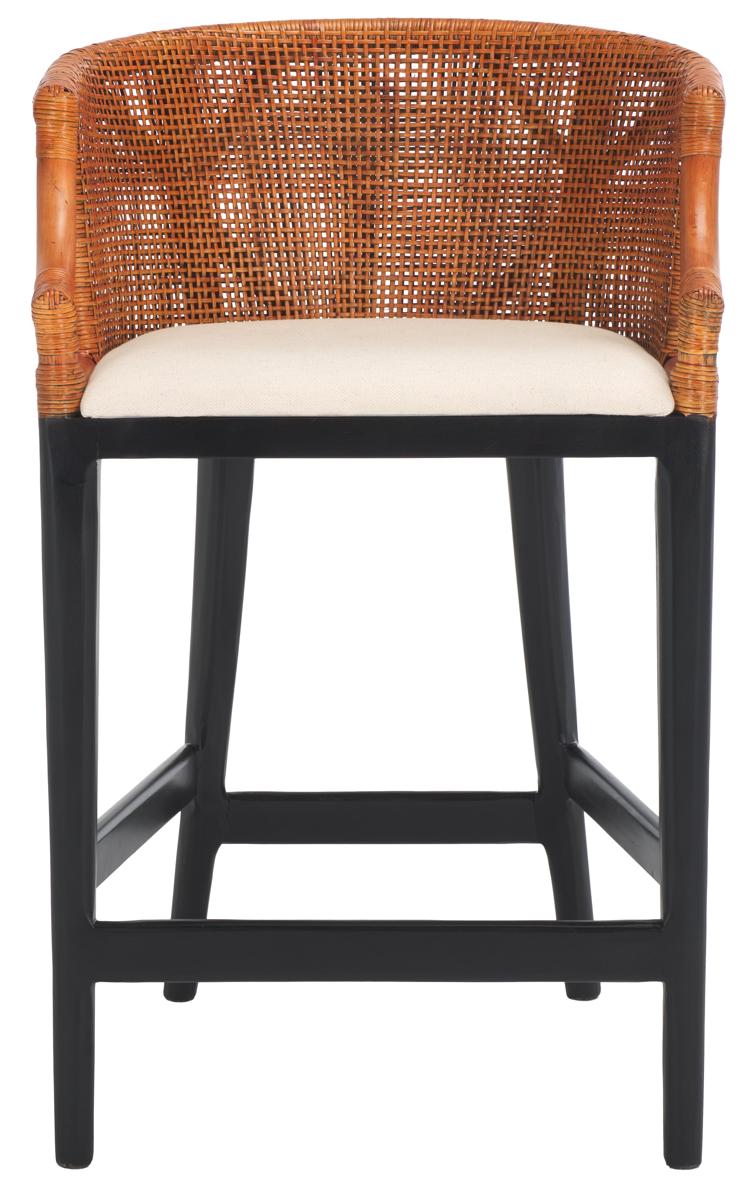 Brando Counter Stool | Safavieh - BST4000 - Brown Weave / Black / Holy White Cushion