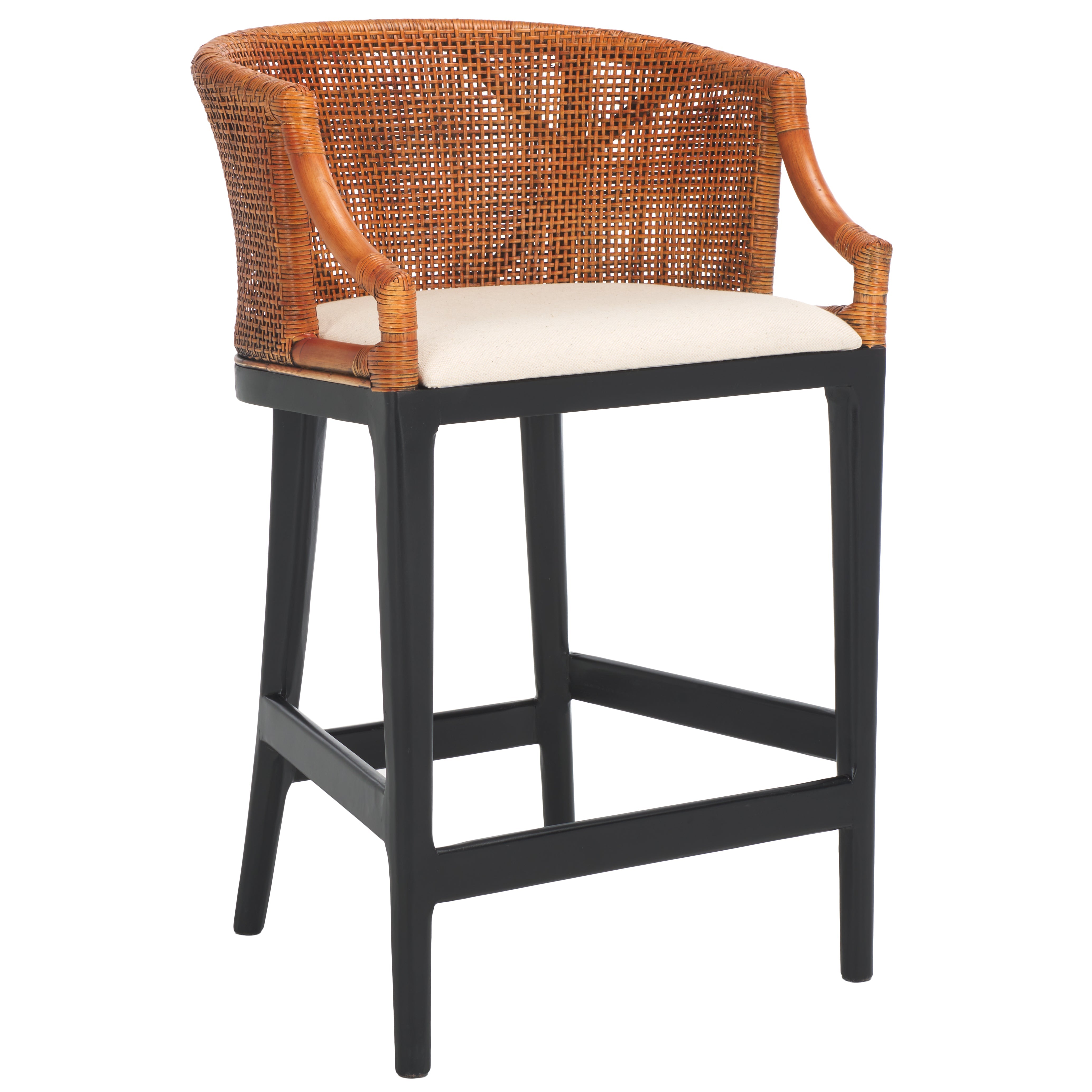 Brando Counter Stool | Safavieh - BST4000 - Brown Weave / Black / Holy White Cushion