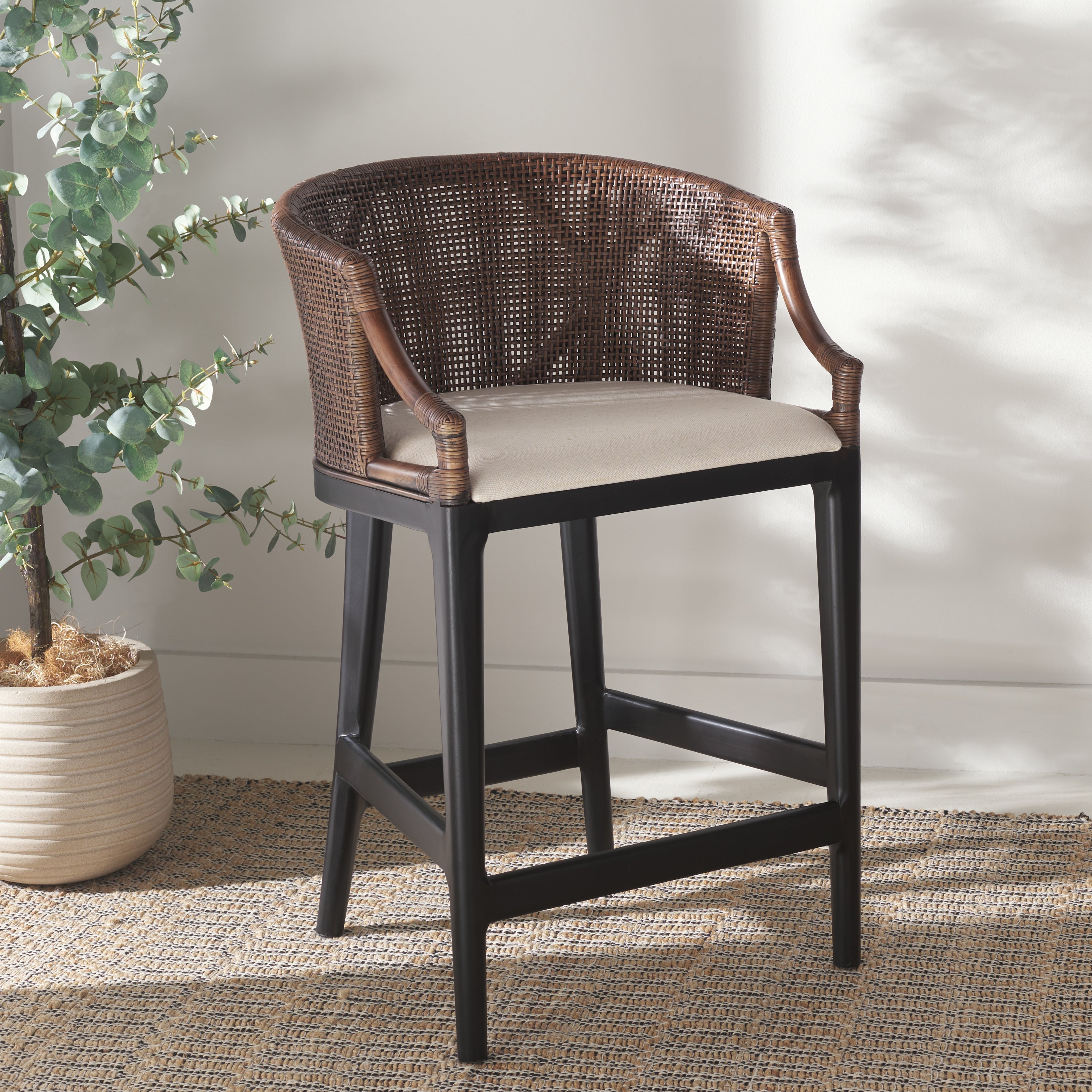 Brando Counter Stool | Safavieh - BST4000 - Dark Brown / Black / White Cushion