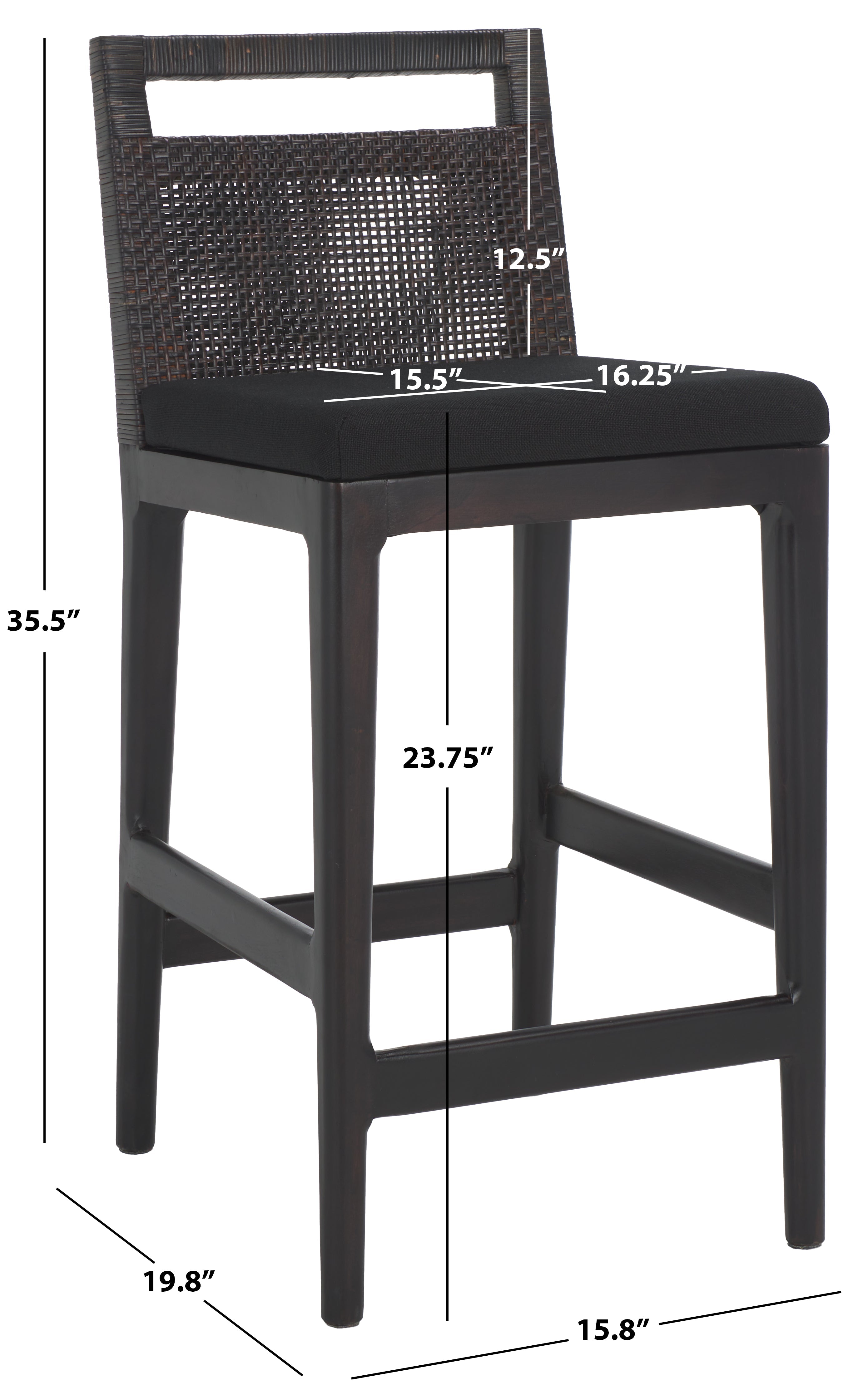 Darin Counter Stool | Safavieh - BST4001 - Brown / Black Cushion