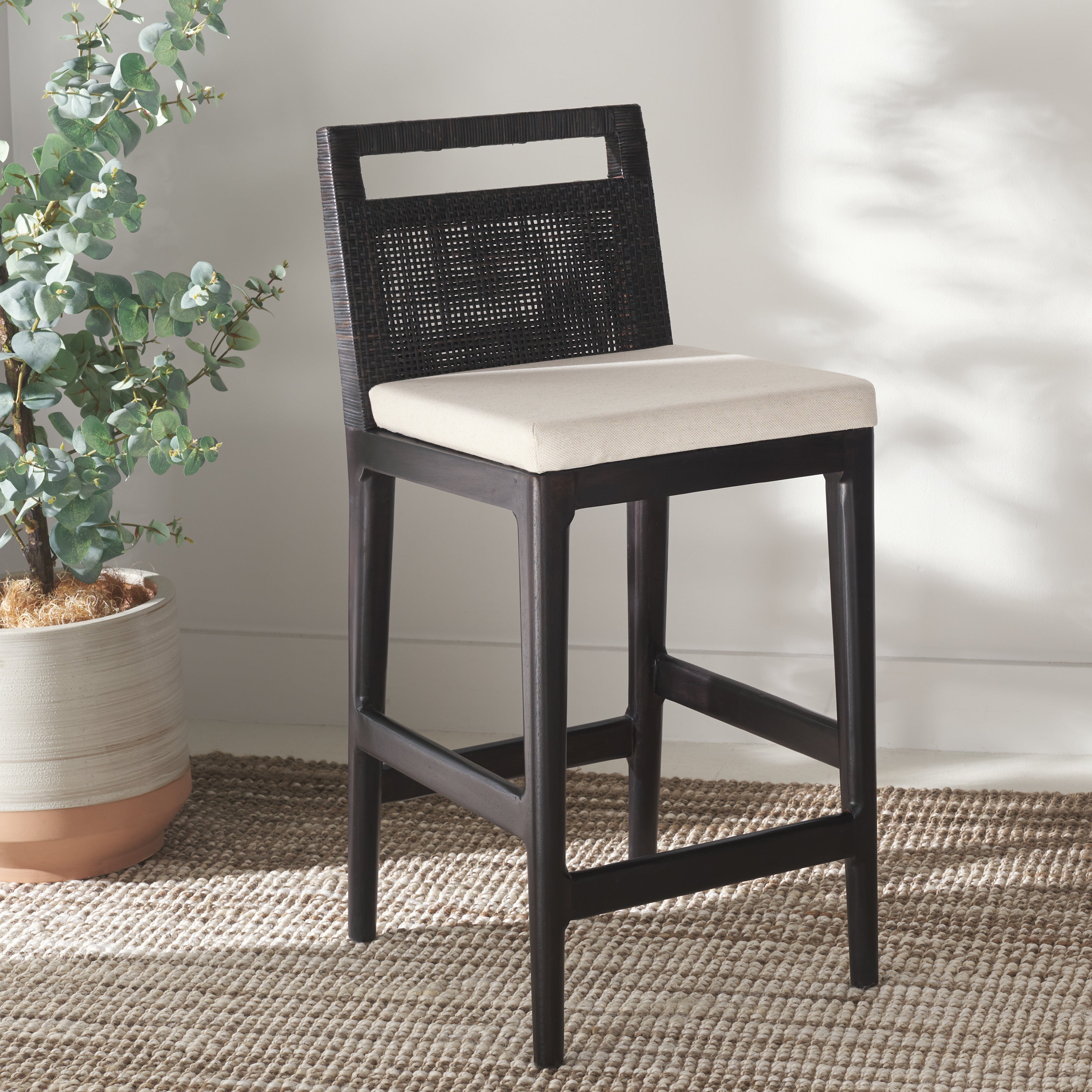 Darin Counter Stool | Safavieh - BST4001 - Brown / White Cushion