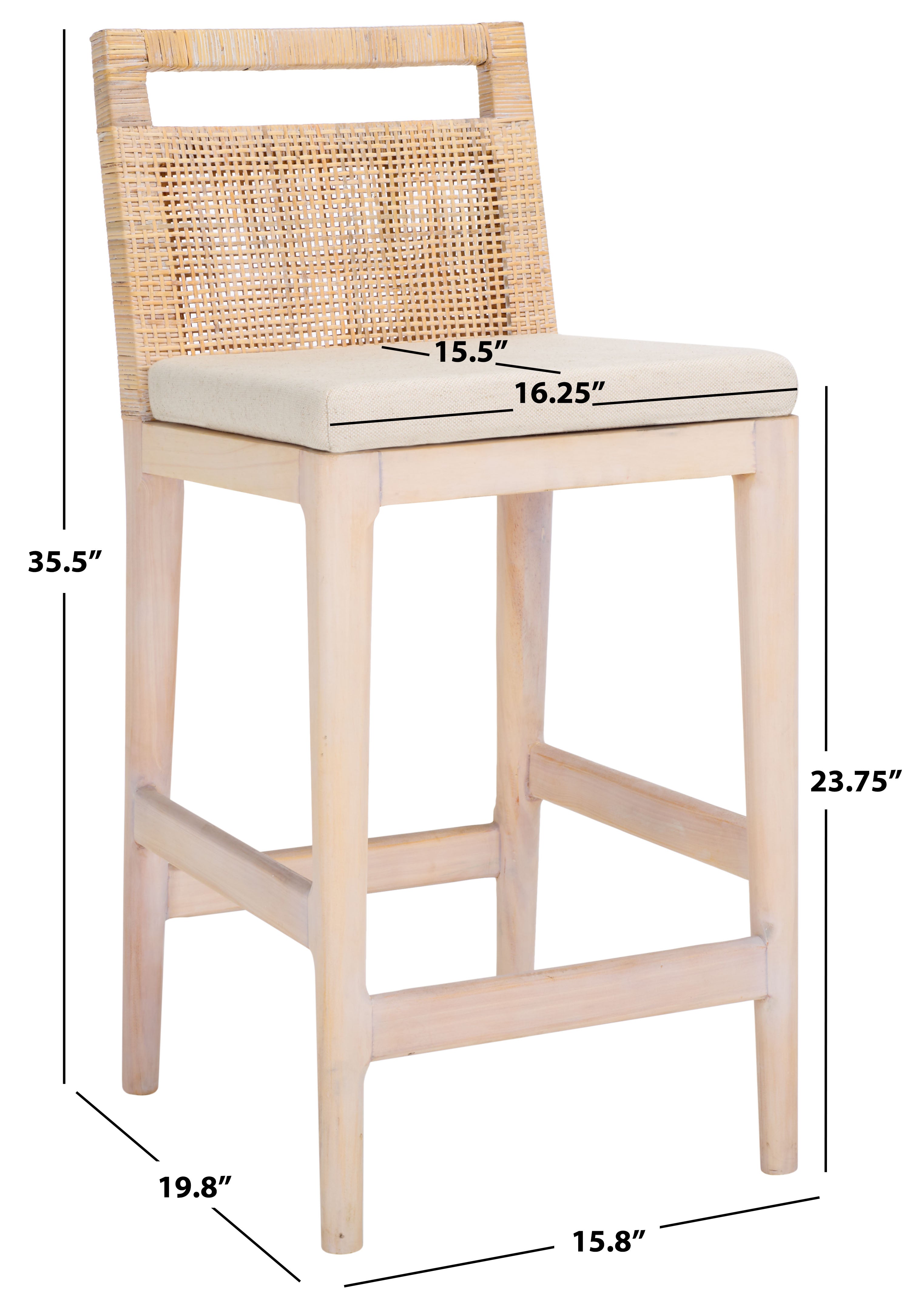 Darin Counter Stool | Safavieh - BST4001 - Natural White Wash Weave / White Wash / Holy White Cushion