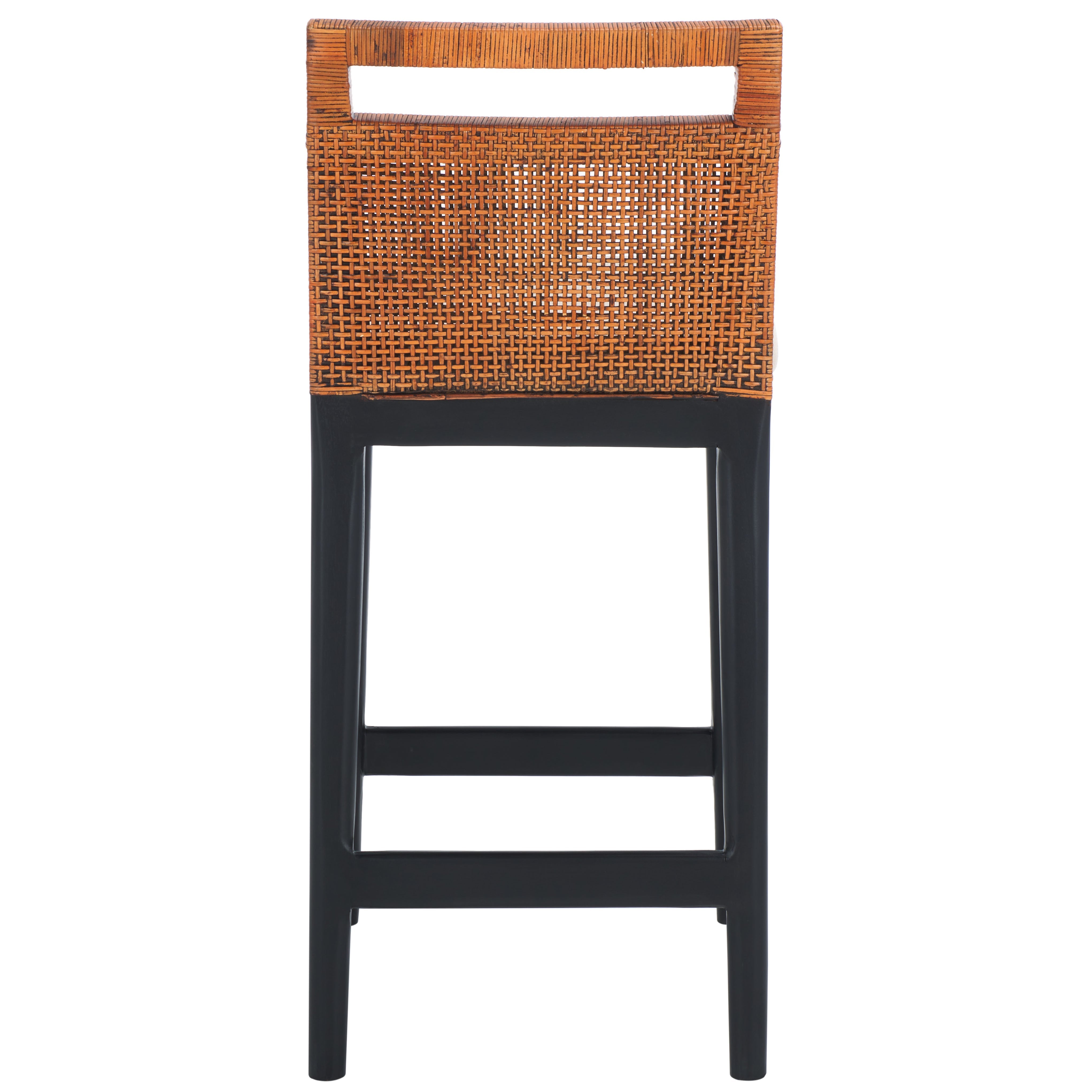 Darin Counter Stool | Safavieh - BST4001 - Brown Weaving / Black / White Cushion