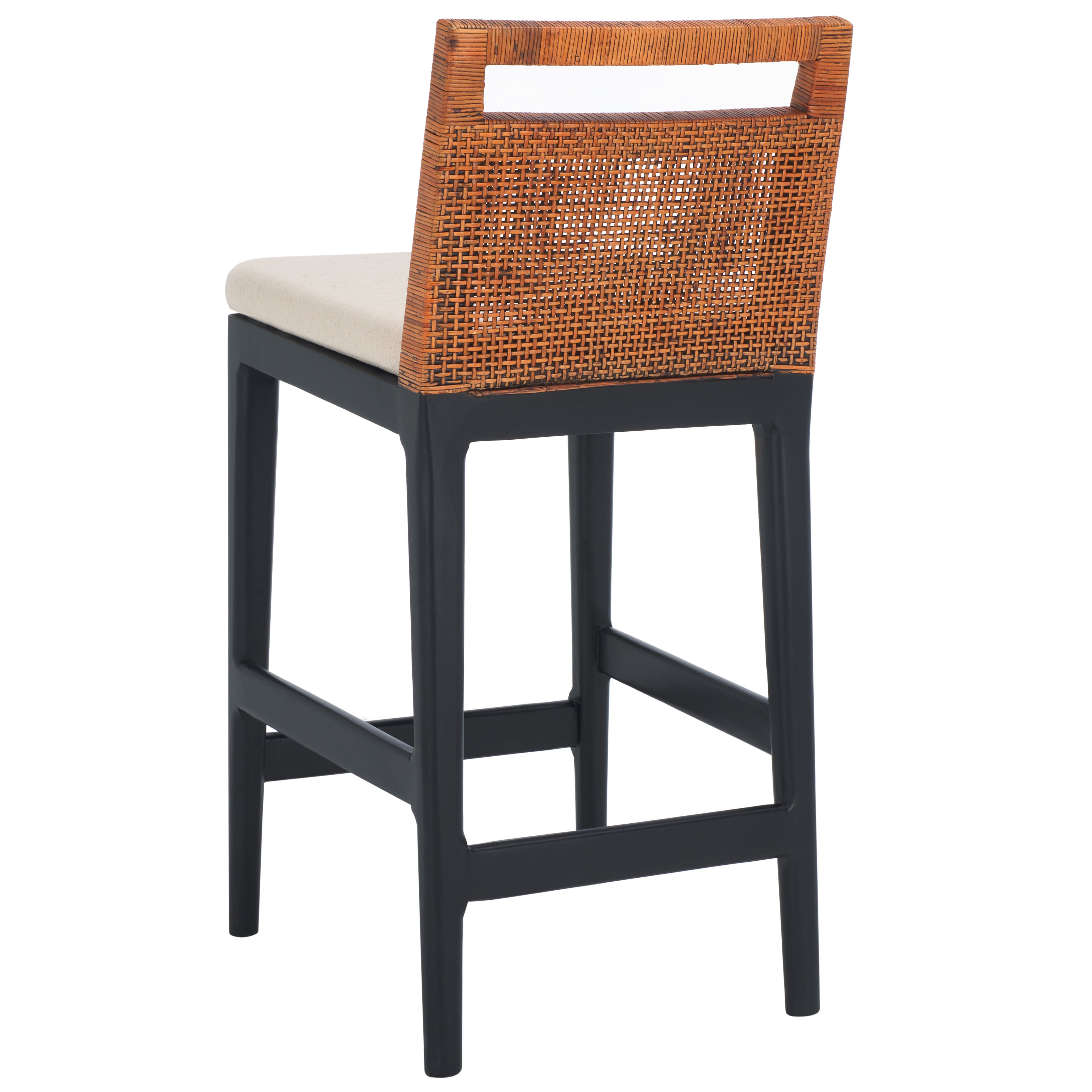 Darin Counter Stool | Safavieh - BST4001 - Brown Weaving / Black / White Cushion