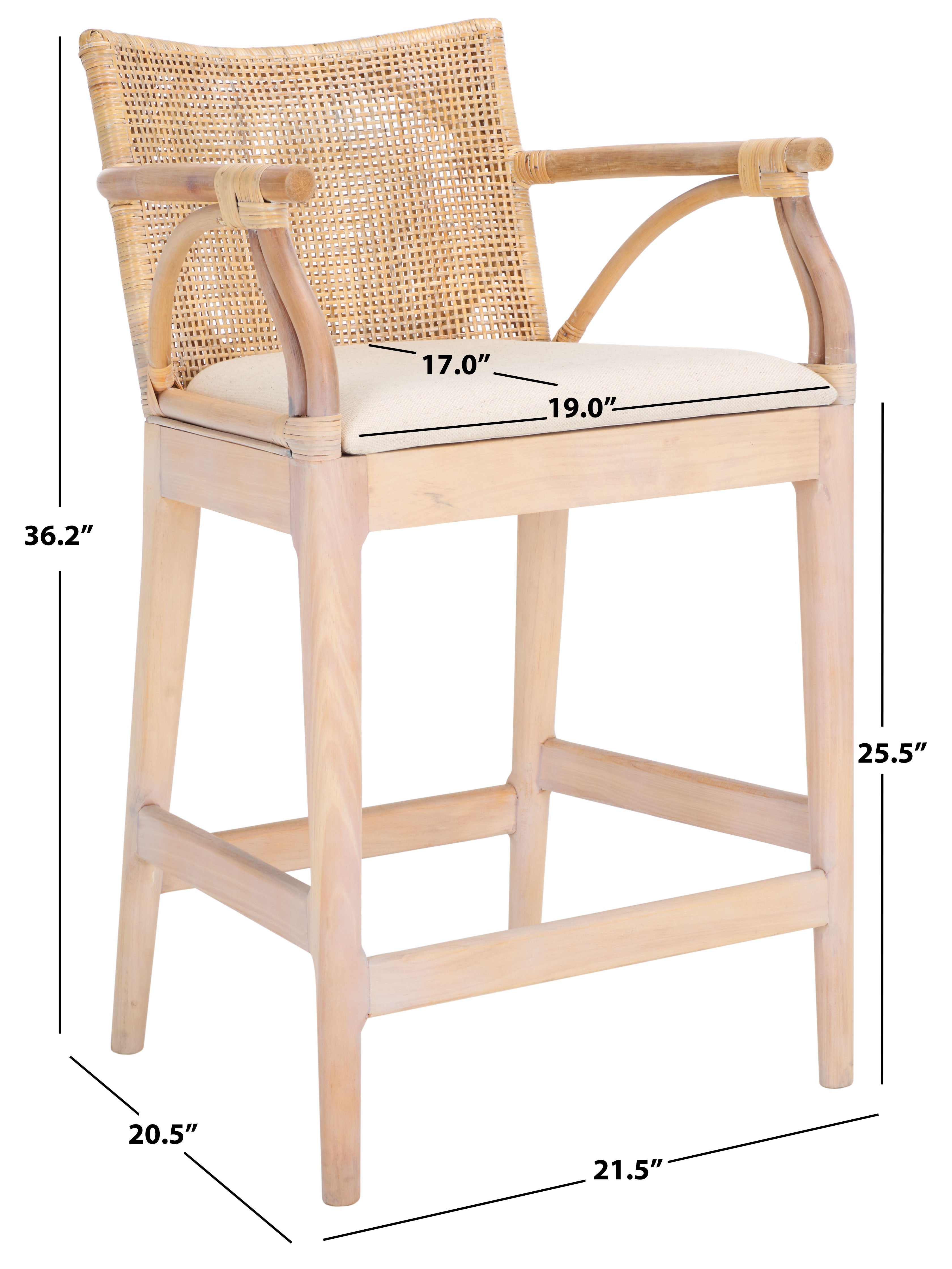 Gianni Counter Stool | Safavieh - BST4002 - Natural White Wash/ White Cushion