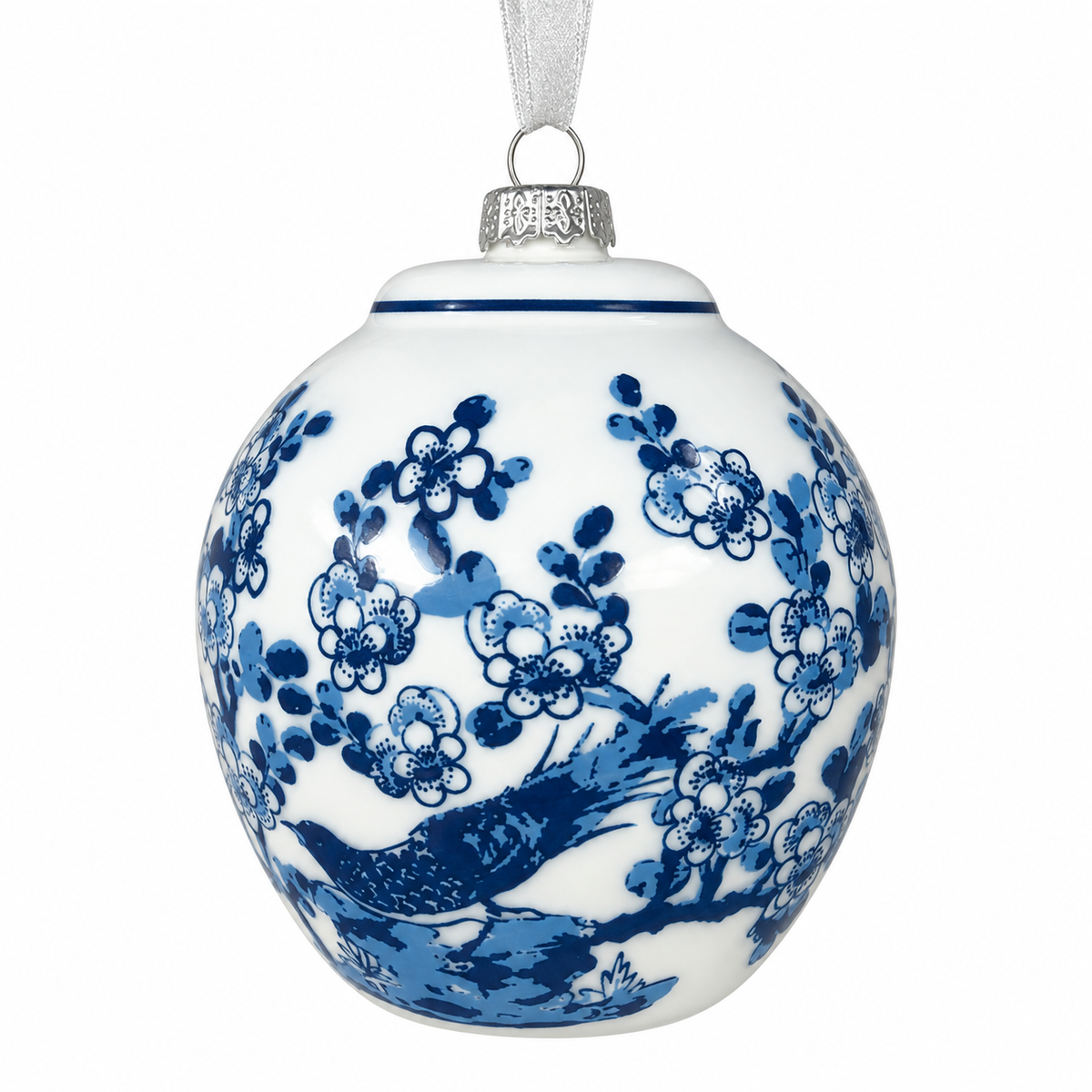 Blue & White Flat Top Pheasant Ornament